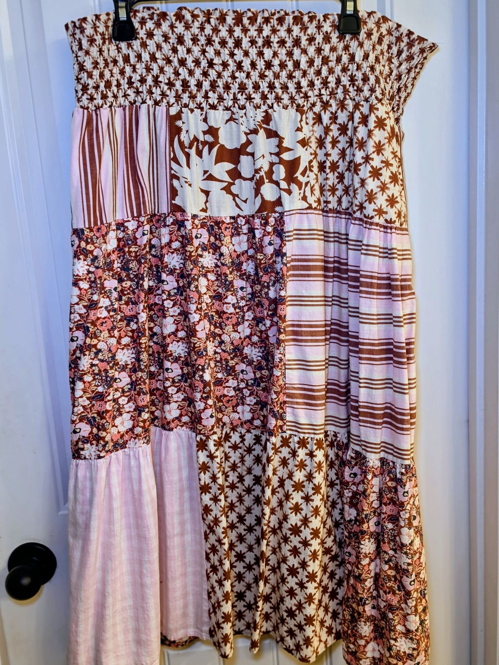 Universal Thread Patchwork Maxi Skirt in Pink and Brown